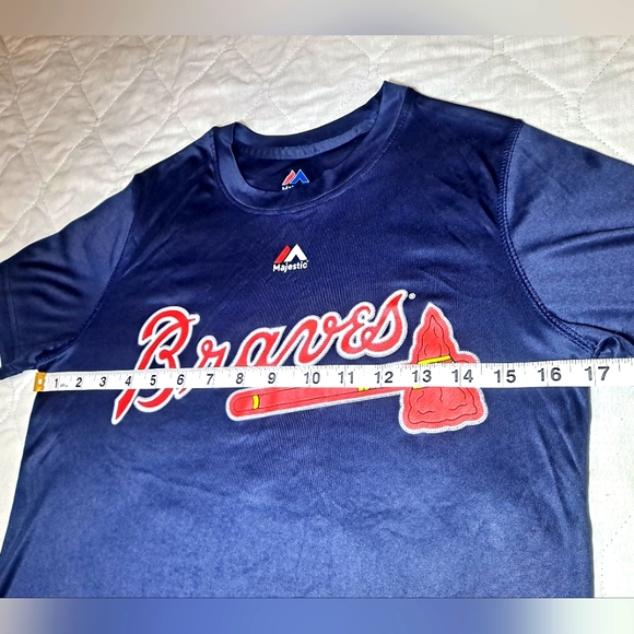 Atlanta Braves T-shirt Boy's Medium 10/12 Majestic Blue Unisex Kids MLB Baseball - Picture 7 of 8